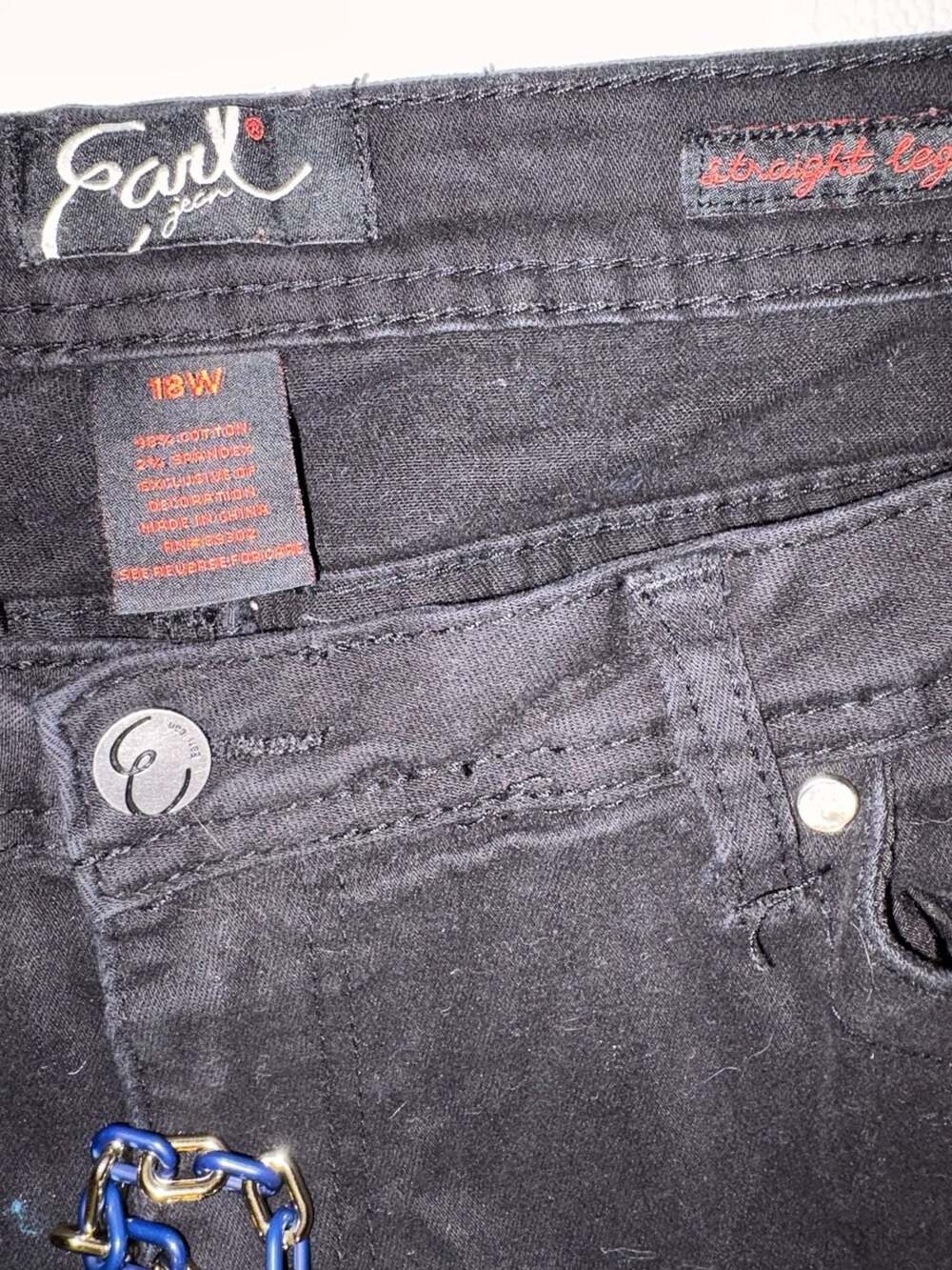 Earl Jean Women's Size 18W Black Straight Leg Embellished Pocket Denim Jeans - Picture 2 of 6
